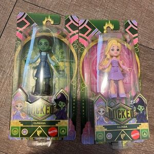 Mattel Wicked Elphaba and Glinda Dolls - Green and Purple brand new